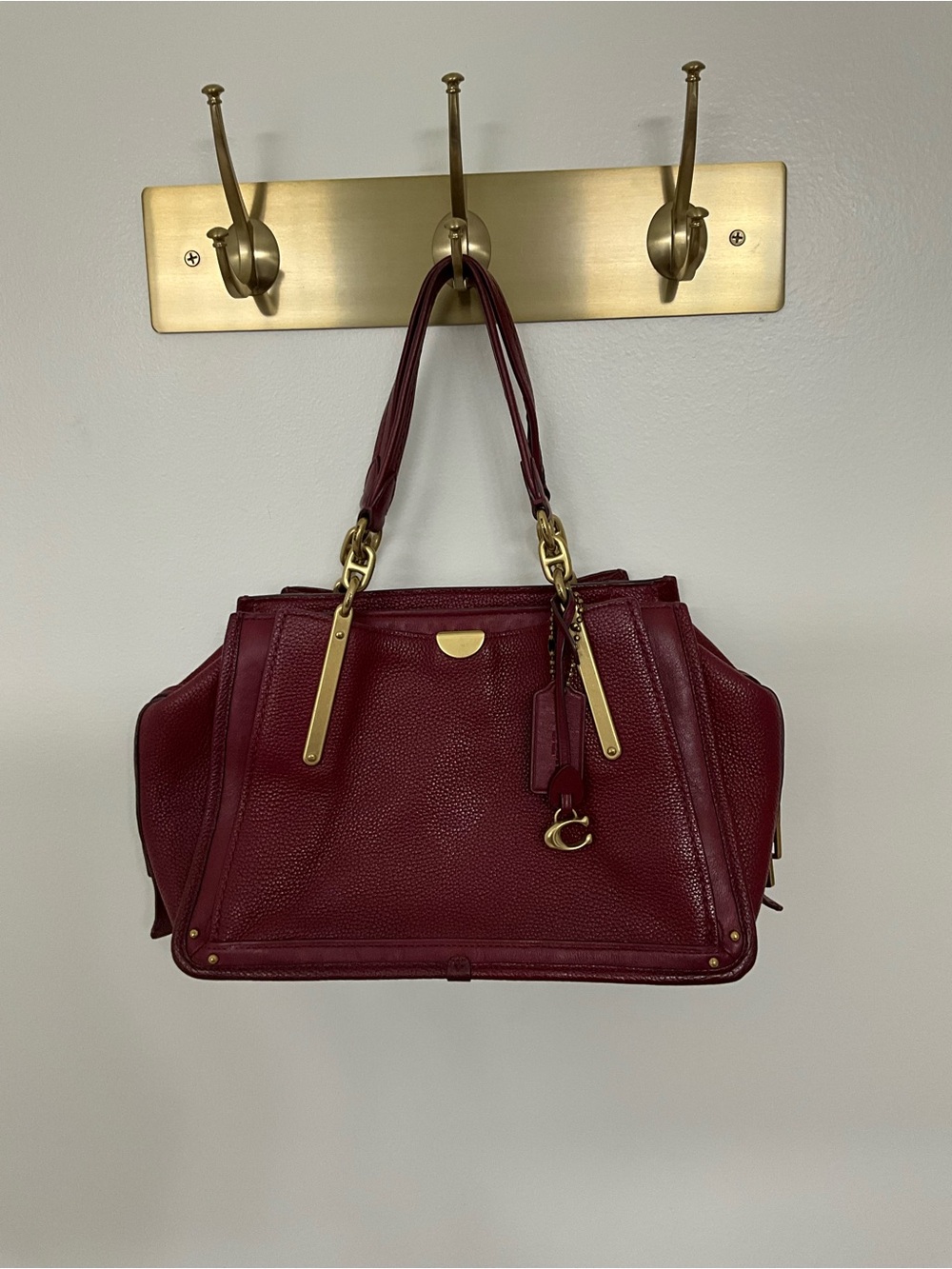 Coach Dreamer 36 Pebbled Leather Satchel in Burgundy with Gold Hardware